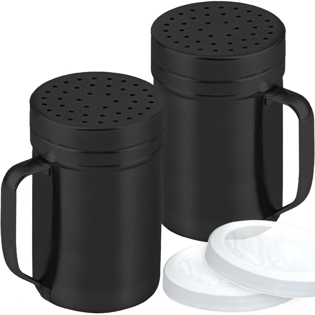 CUSINIUM Metal Salt Pepper Dredge Shakers - With Handle - Seasonings Spice Shakers With Holes and Lids - 10 Ounce, 2pcs | Style: Medium