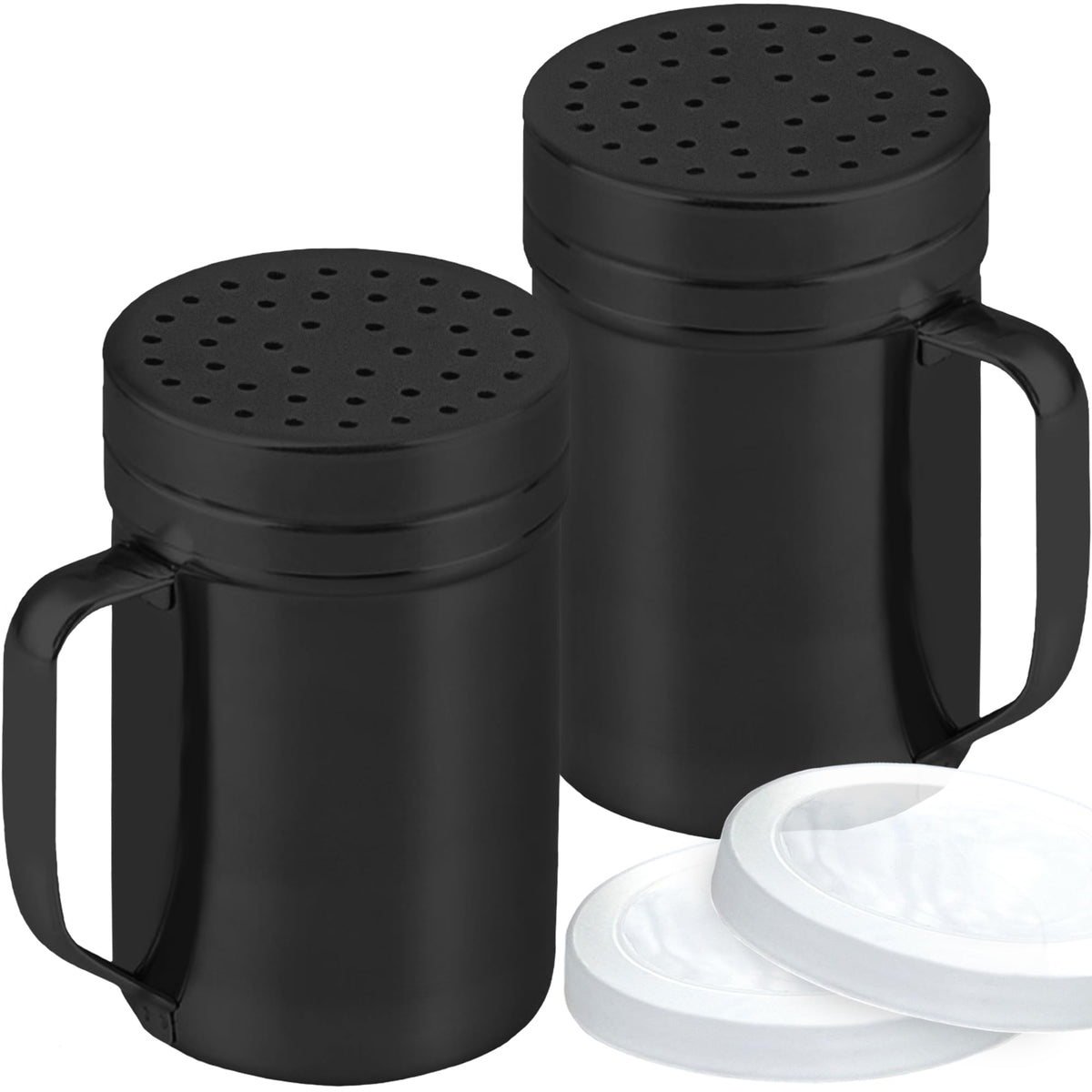 CUSINIUM Metal Salt Pepper Dredge Shakers - With Handle - Seasonings Spice Shakers With Holes and Lids - 10 Ounce, 2pcs | Style: Medium