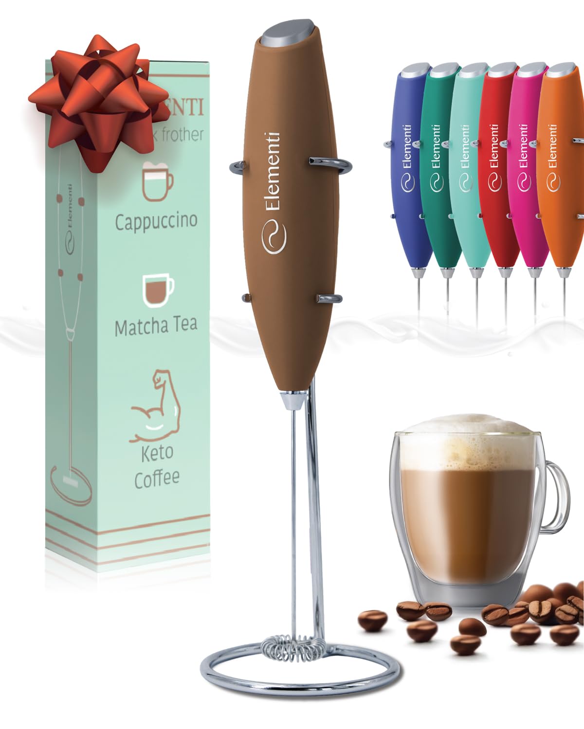 Milk Frother Wand & Electric Stirrer with Stand - Turbo Coffee & Milk Frother Handheld - Hand Held Coffee Mixer Wand & Cold Foam Maker for Frothy Cappuccinos, Lattes & Drink Mixes at Home (Black)