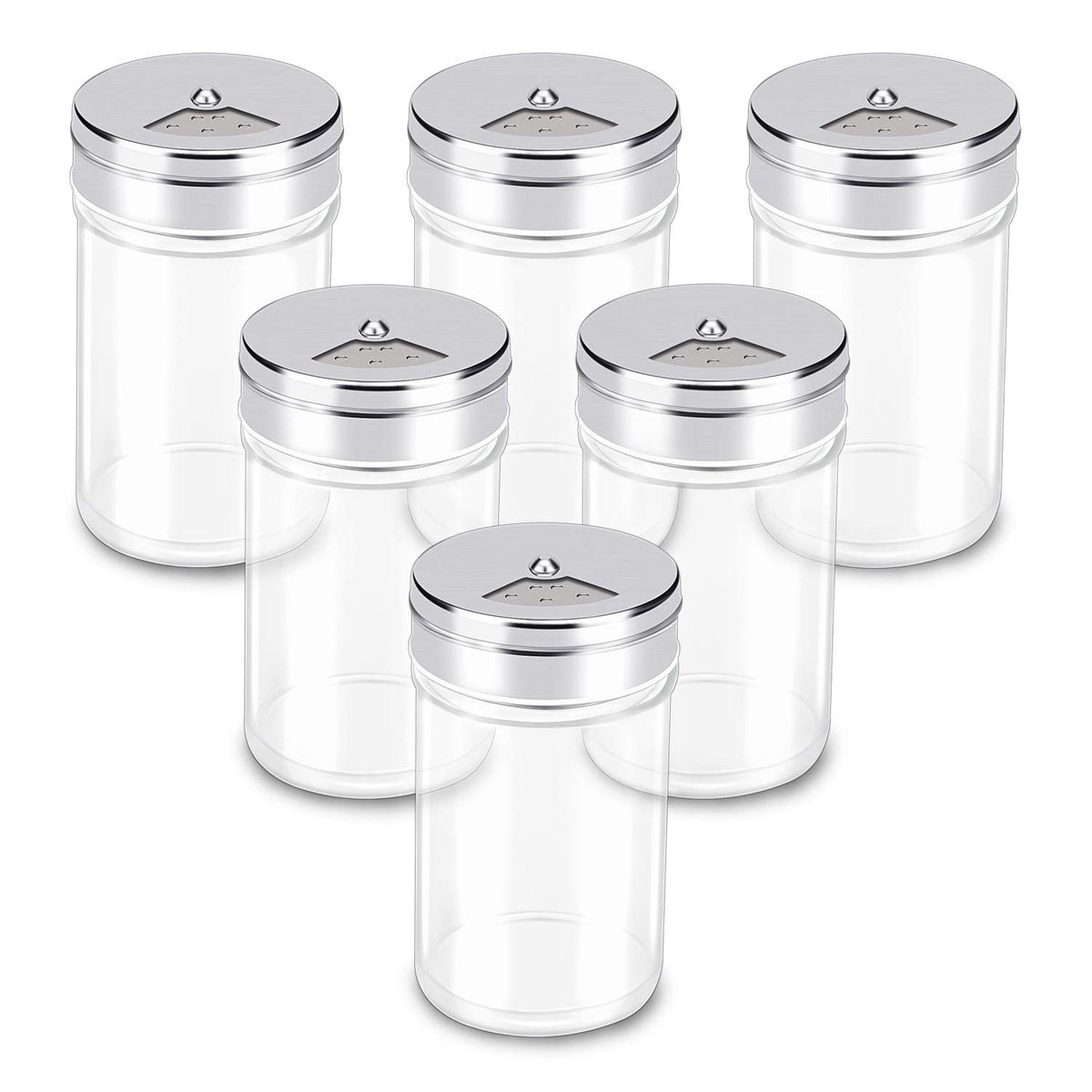 Segarty Spice Jars, 3 Pack 3 oz Spice Bottles with Shaker Lids, Glass Empty Seasoning Containers with Adjustable Pour Holes for Kitchen Spice Storage Stainless Steel Flow Top Salt and Pepper Shakers