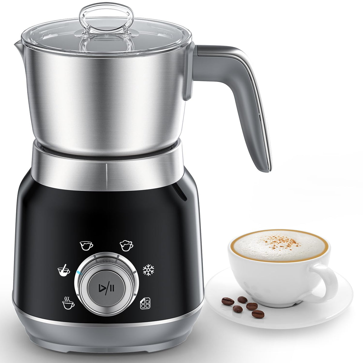 Milk Frother Handheld Battery, Electric Foam Maker Frother Wand, Drink Mixer with Stainless Steel Whisk for Coffee, Matcha, Lattes, Cappuccino Black