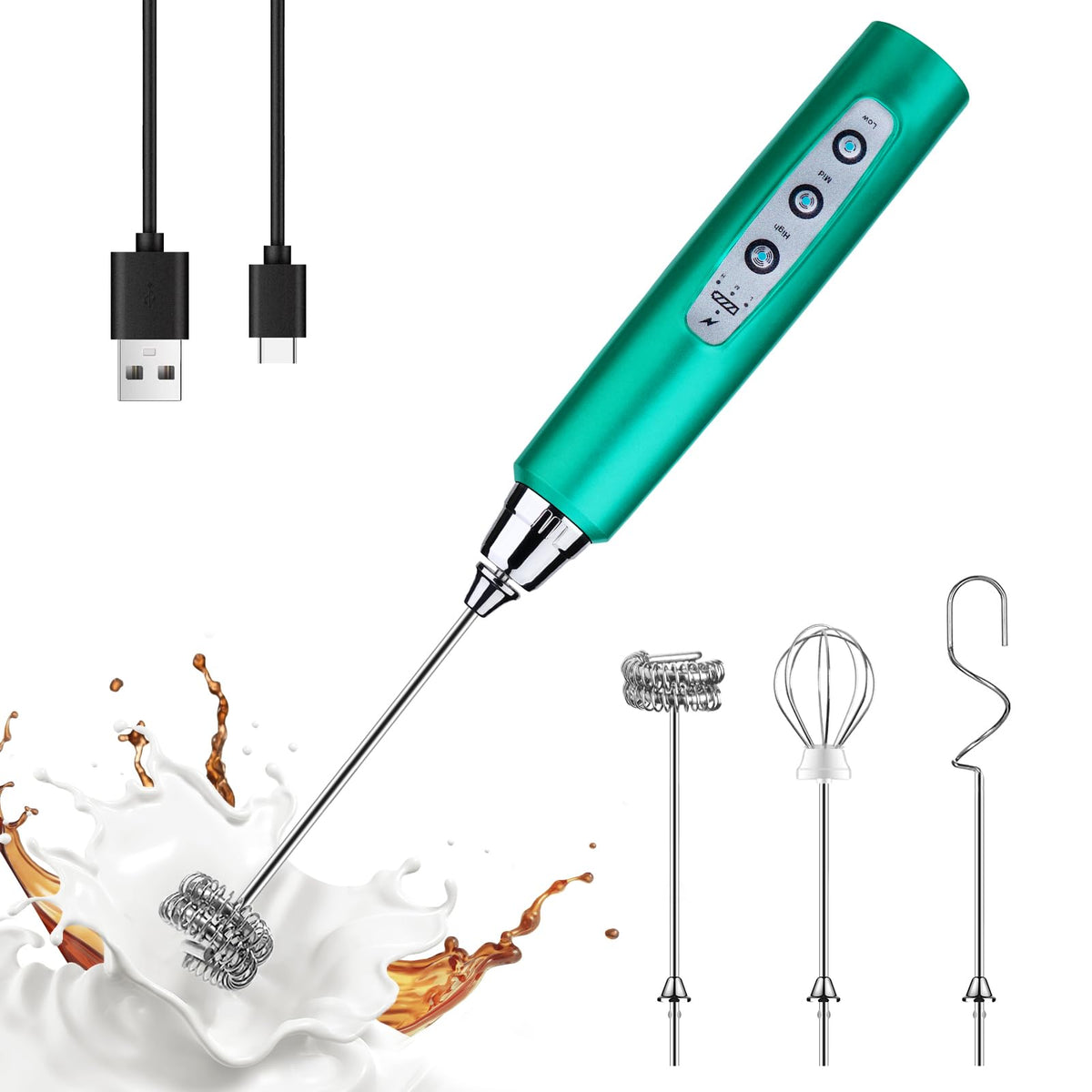 YUSWKO Handheld Milk Frother Wand for Coffee, Rechargeable Electric Whisk