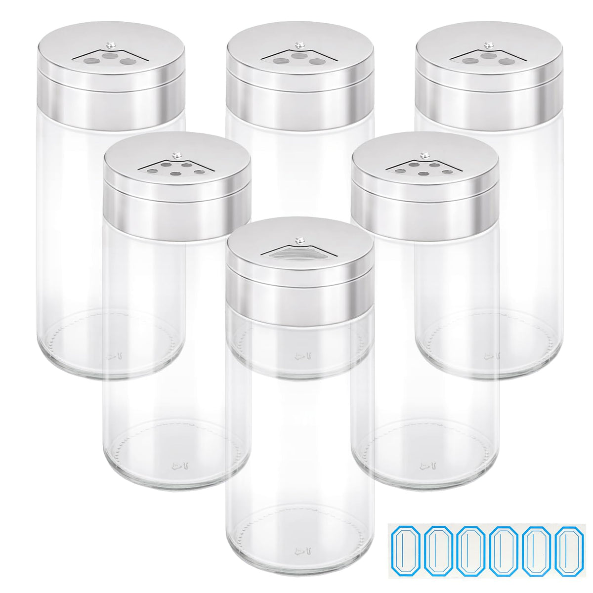 Segarty Spice Jars, 3 Pack 3 oz Spice Bottles with Shaker Lids, Glass Empty Seasoning Containers with Adjustable Pour Holes for Kitchen Spice Storage Stainless Steel Flow Top Salt and Pepper Shakers