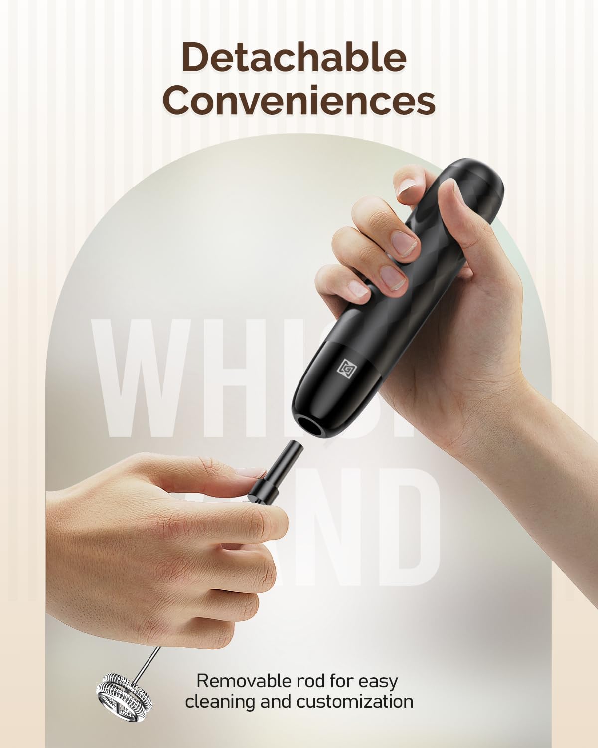 Maestri House Rechargeable Milk Frother, LunaFro Mini with Detachable Wand