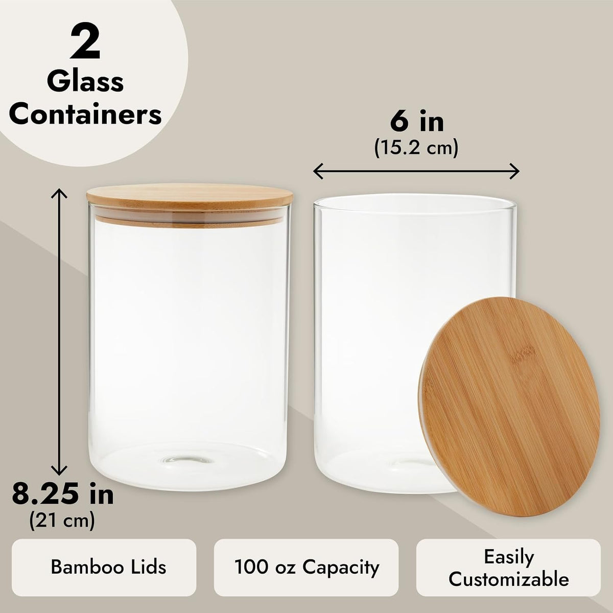 Juvale Flour Sugar Storage Containers - 2-Pack, 100 oz, Clear Glass Jars - Airtight Pantry Organizer & Countertop Food Storage - Rice Container & Spice Jar