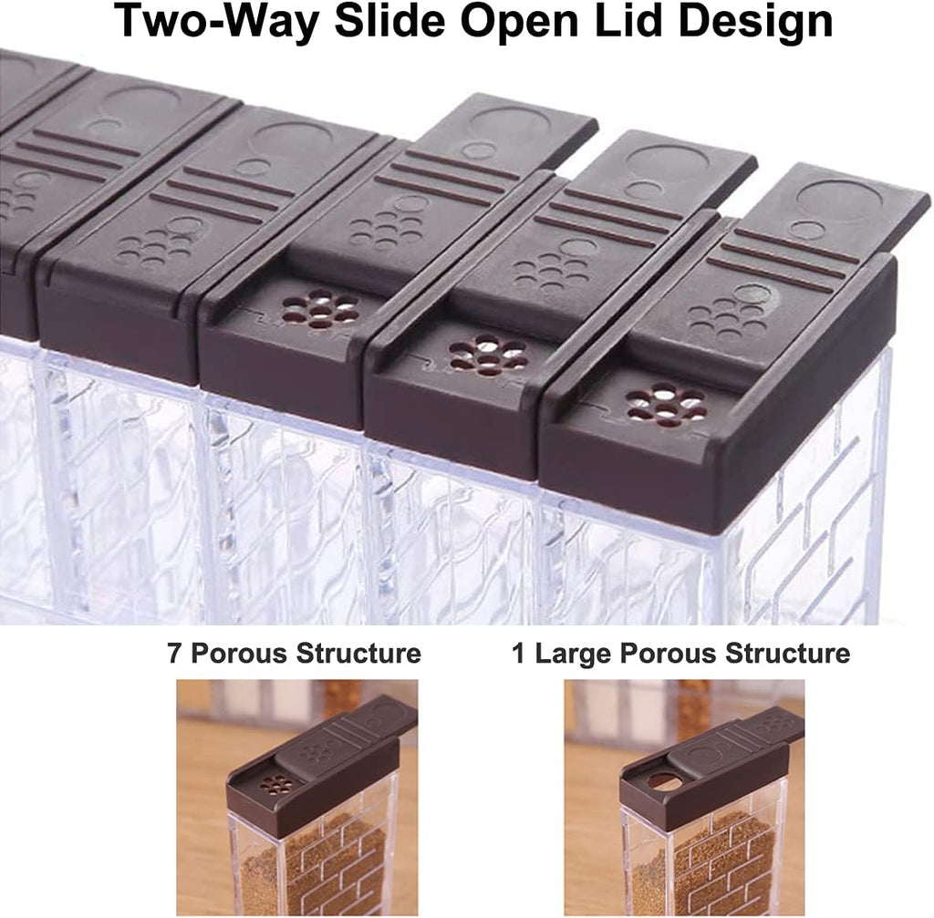 12 PCS Spice Shaker Jars, Salt and Pepper Shakers Set, Seasoning Shaker Boxes Condiment Set, Plastic Spice Dispenser Cases Clear Seasoning Storage Container Bottles with Lid & Tray (#A)