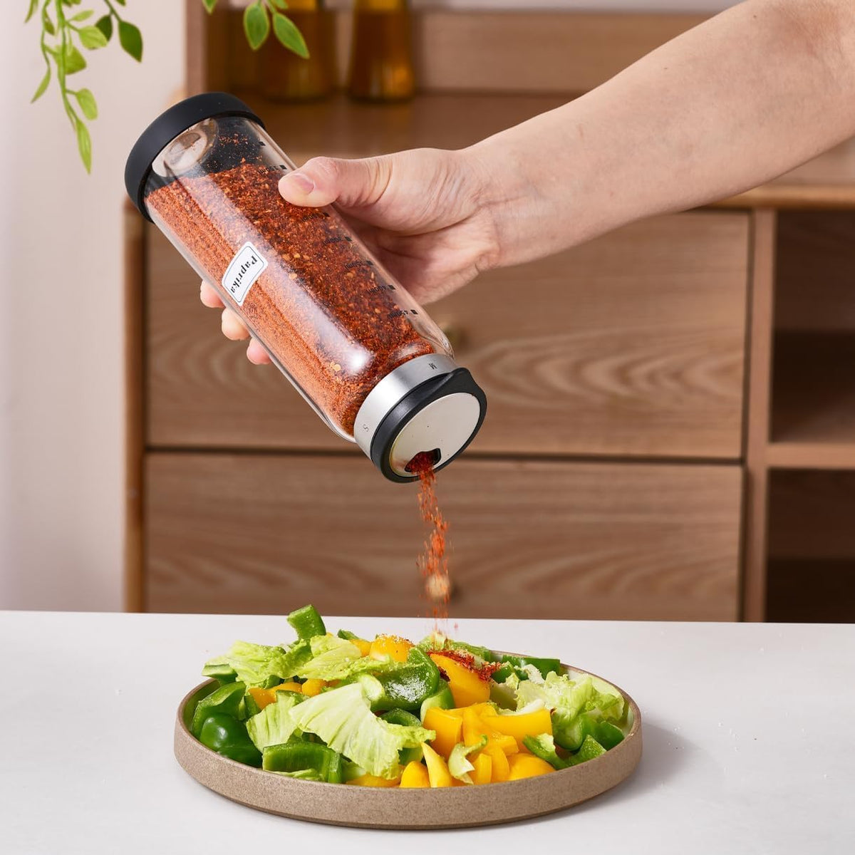 16 oz Salt & Pepper Shaker, 4 Settings, S/M/Pour/OFF, Adjustable Rotary Lid