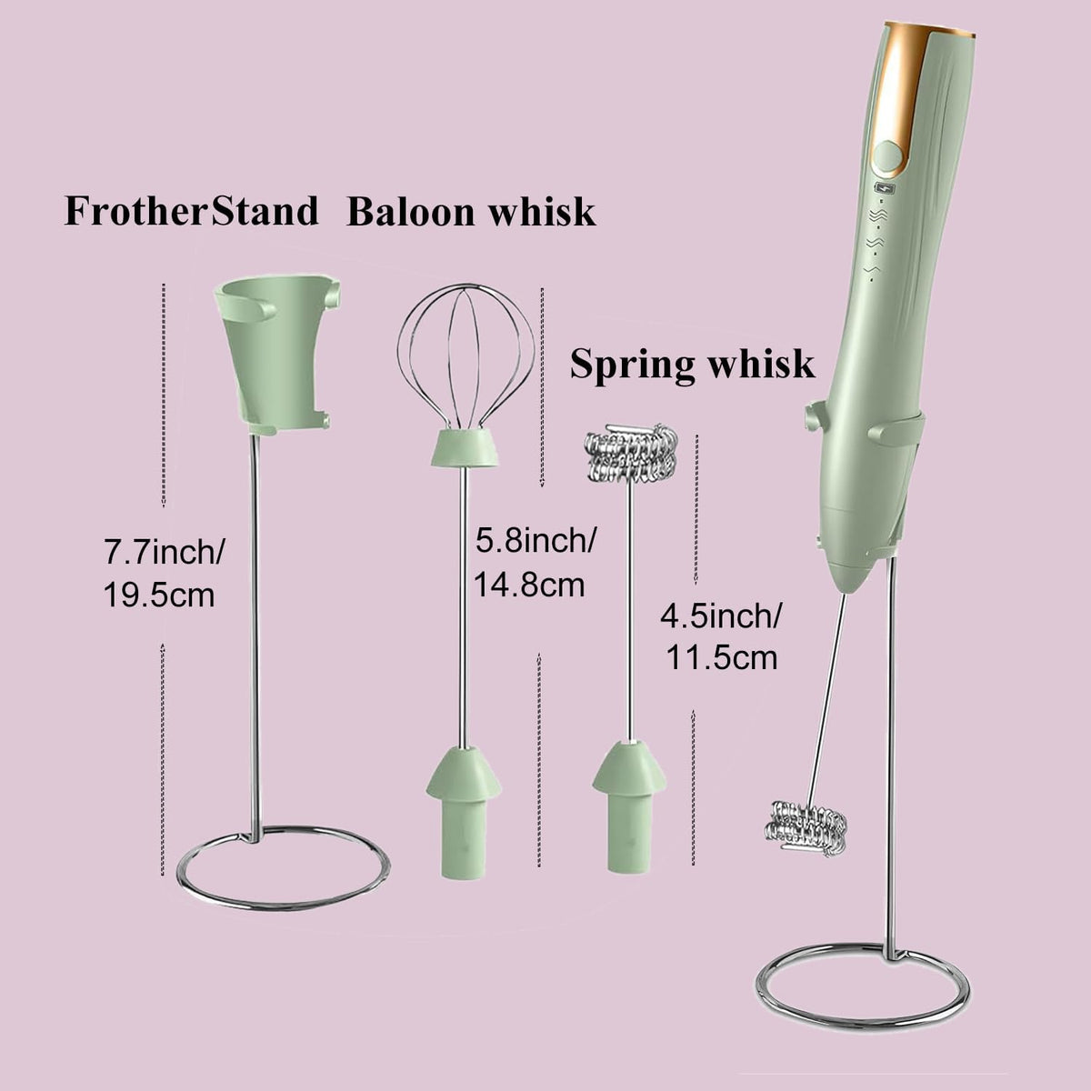 Rechargeable Handheld Milk Frother Wand with Stand