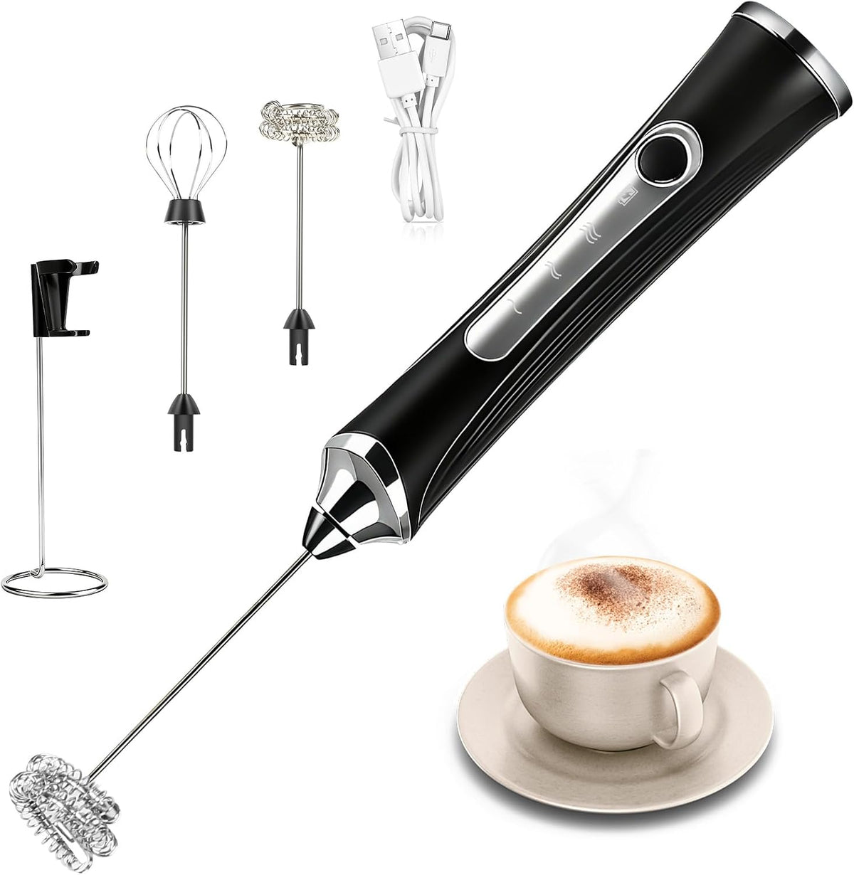 Milk Frother Handheld Rechargeable with Stand 3 Speed Frother Wand