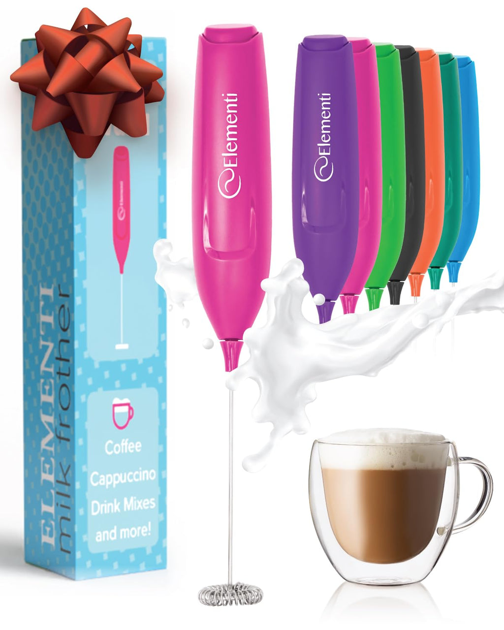 Elementi Frother Wand – Powerful Milk Frother & Coffee Stirrers Electric, Matcha Whisk for Dreamy Lattes, Powerful Coffee Mixer Wand & Blender Stirrer - Make Creamy Cappuccinos at Home (Black)