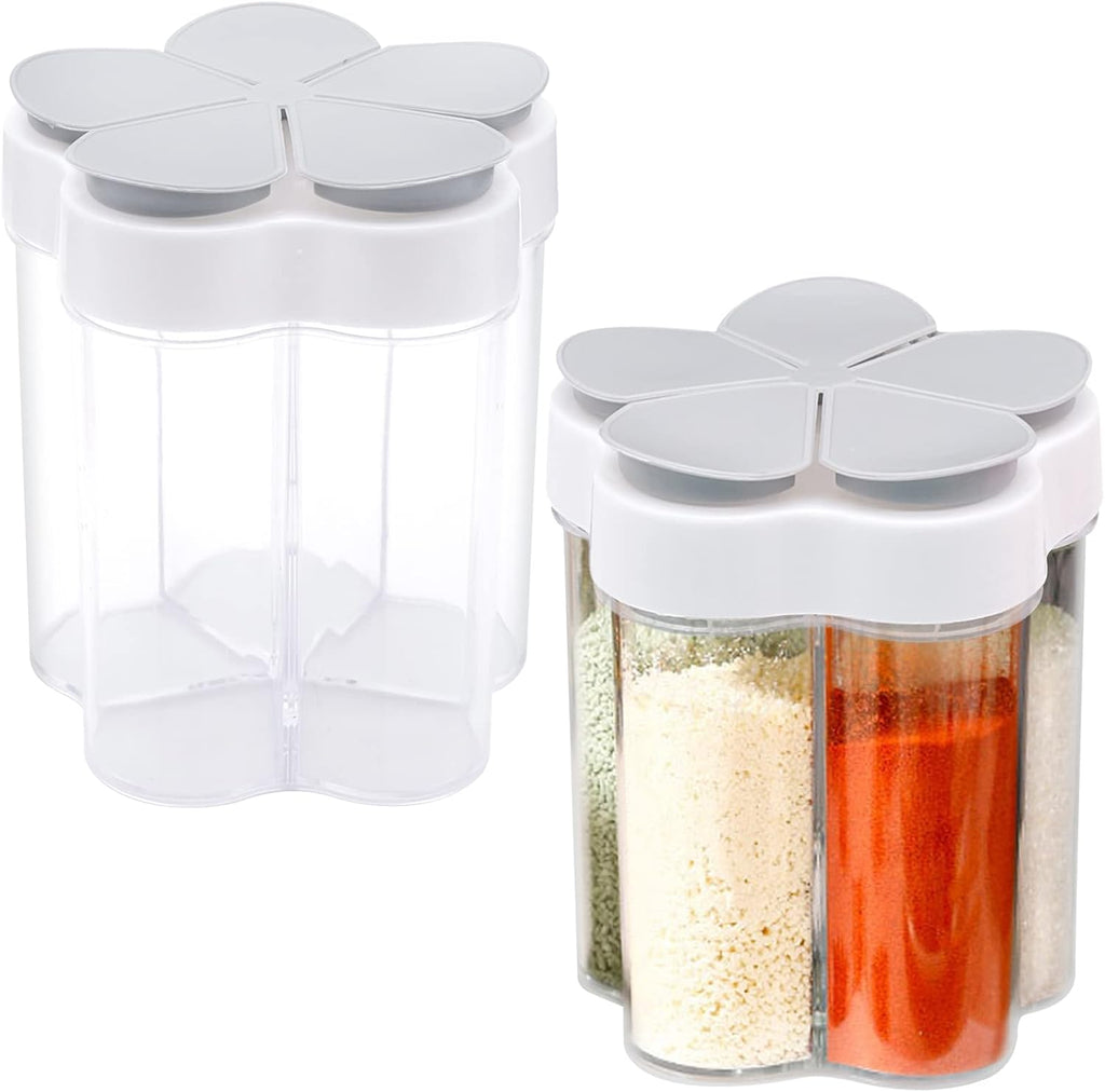 2 PCS Travel Spice Jars, 5-in-1 Seasoning Containers, Clear Plastic Condiment Bottle for Camping, Hiking, BBQ, Picnic