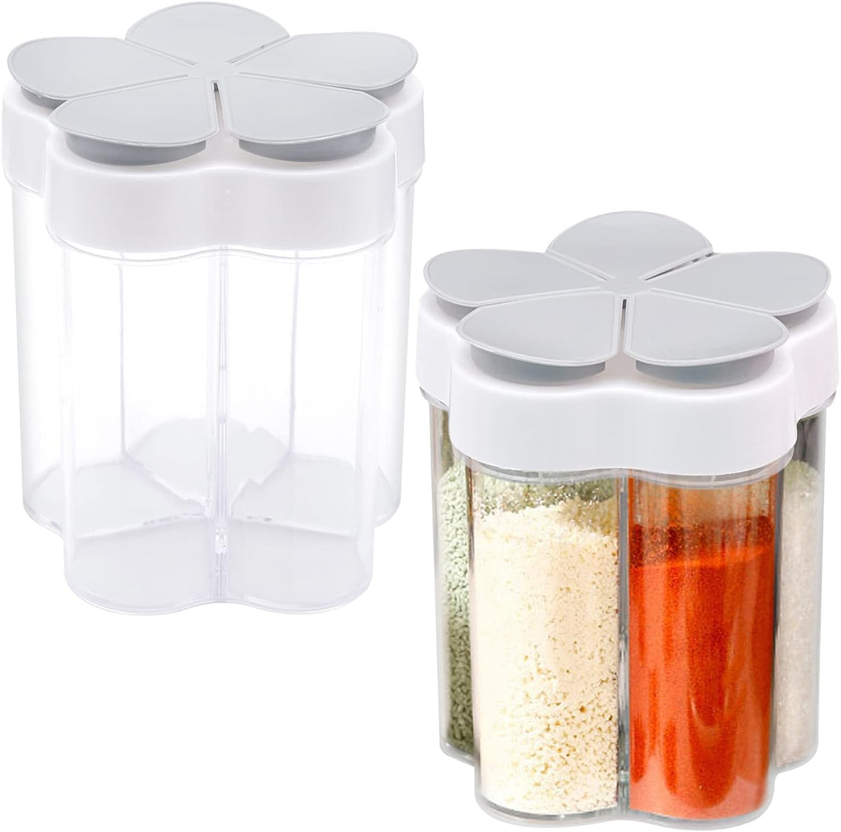 2 PCS Travel Spice Jars, 5-in-1 Seasoning Containers, Clear Plastic Condiment Bottle for Camping, Hiking, BBQ, Picnic
