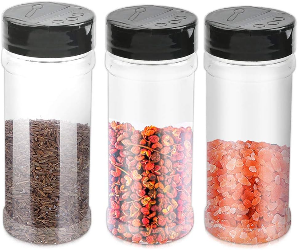 12 Pack Plastic Spice Containers, 8oz Plastic Spice Jars with Black Cap, Plastic Spice Bottles With Shaker Lids, Empty Seasoning Bottles Plastic Seasoning Containers for Spice, Herbs and Powders