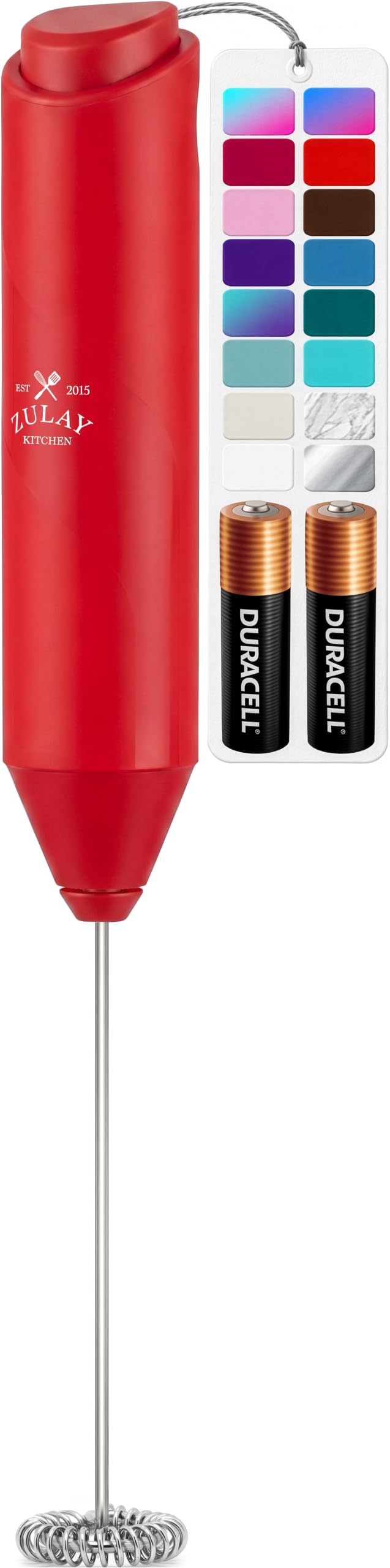 Zulay Kitchen Powerful Milk Frother Wand With Duracell Batteries - Ultra Fast Handheld Drink Mixer - Electric Whisk Foam Maker for Coffee, Lattes, Cappuccino & Matcha - Triple Whisk - Black