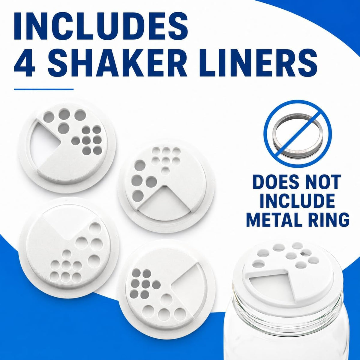 Adjustable Spice Shaker Lids for Mason Jars | 4 Pack Plastic Seasoning Jar Lids with Shaker & Pour Options | Refillable Spice Dispenser Tops for Herbs, Salt & Pepper (Regular Mouth Lids)