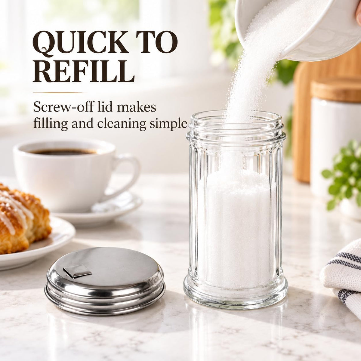 BNYD Glass Sugar Shaker Dispenser Pourer, 5.5 inch