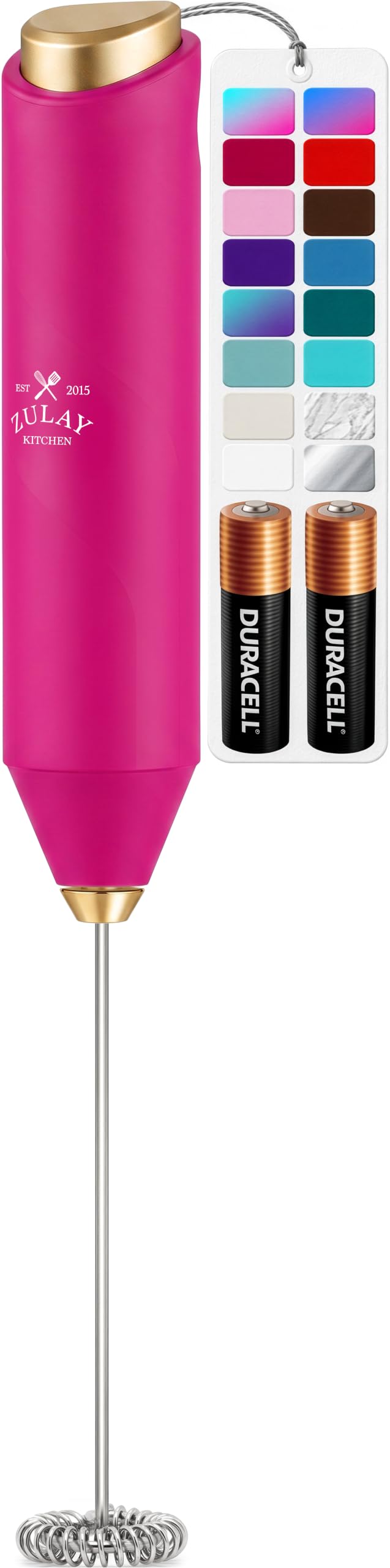 Zulay Kitchen Powerful Milk Frother Wand With Duracell Batteries - Ultra Fast Handheld Drink Mixer - Electric Whisk Foam Maker for Coffee, Lattes, Cappuccino & Matcha - Triple Whisk - Black