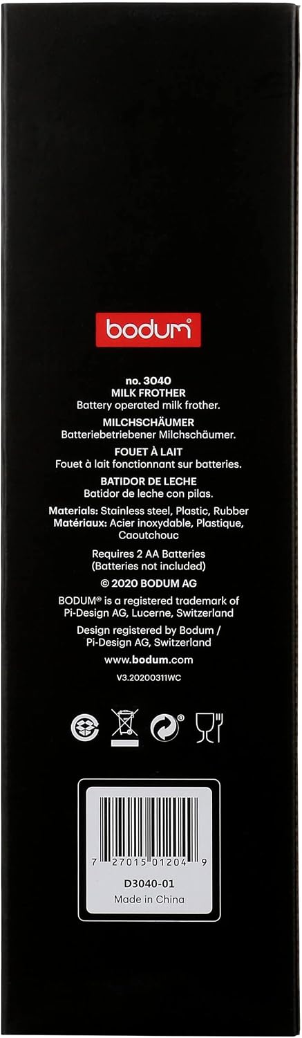Bodum Schiuma Battery Operated Milk Frother for Coffee, Lattes, Hot Chocolate, Mocha, Cappuccino, Black