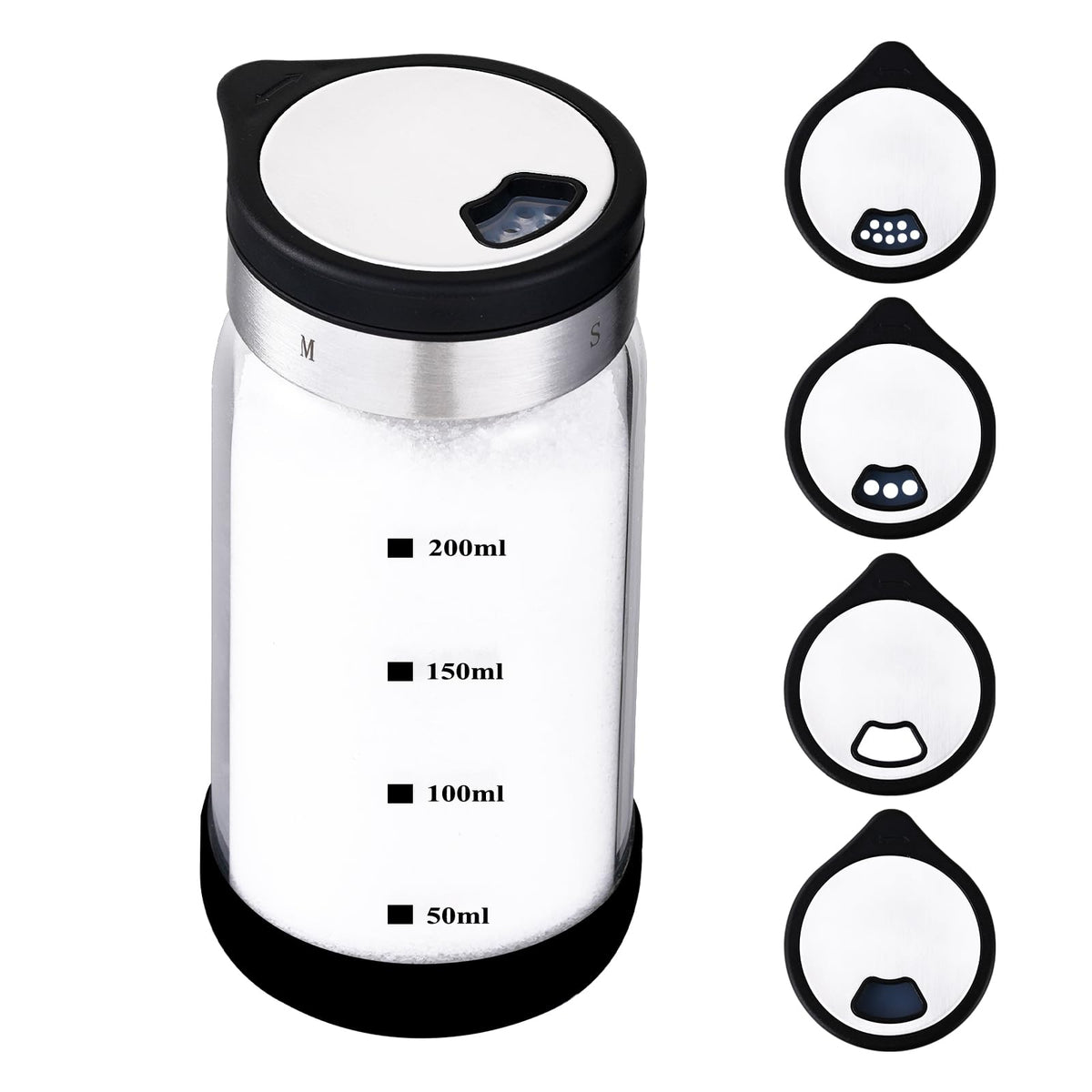 16 oz Salt & Pepper Shaker, 4 Settings, S/M/Pour/OFF, Adjustable Rotary Lid