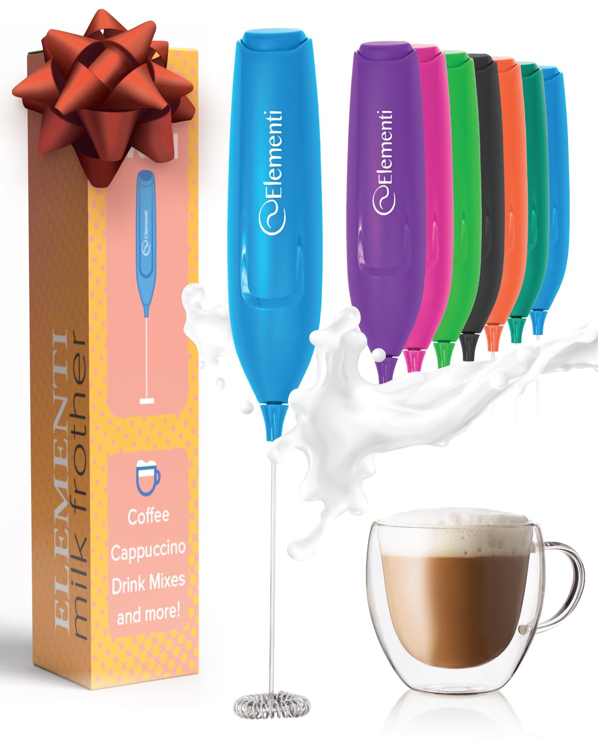 Elementi Frother Wand – Powerful Milk Frother & Coffee Stirrers Electric, Matcha Whisk for Dreamy Lattes, Powerful Coffee Mixer Wand & Blender Stirrer - Make Creamy Cappuccinos at Home (Black)