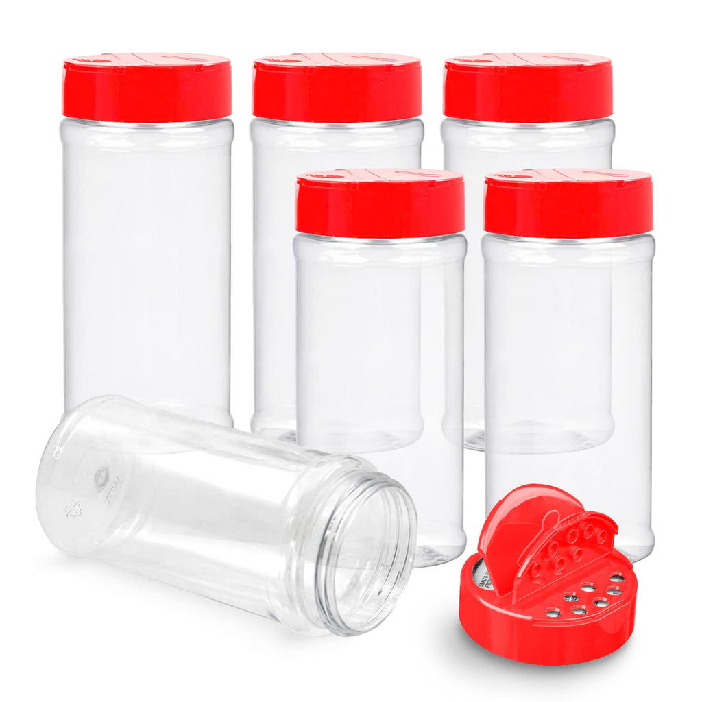 Plastic Spice Jars Bottle Containers with Black Cap, 16 Oz, 6 Pack