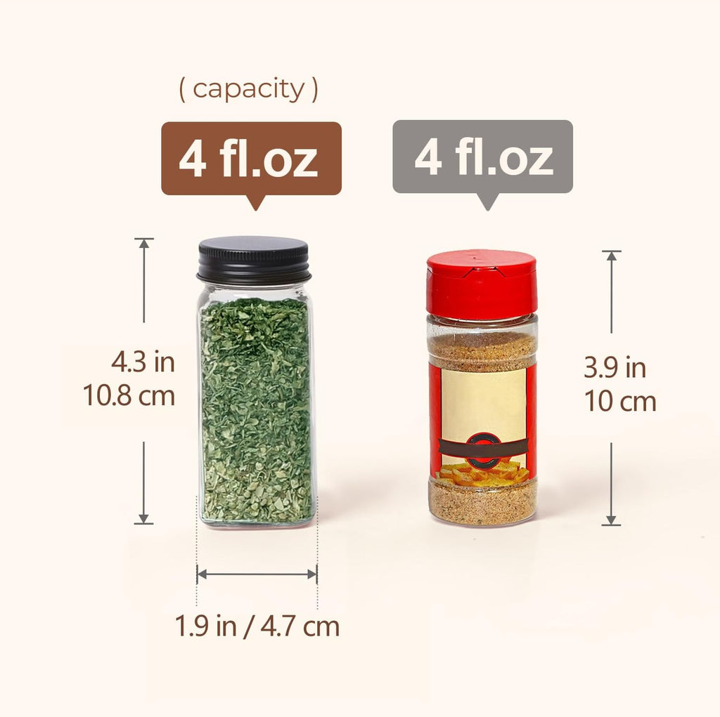 ComSaf Glass Spice Jars with with Labels 4 oz 24 Pack Small Square Bulk Set