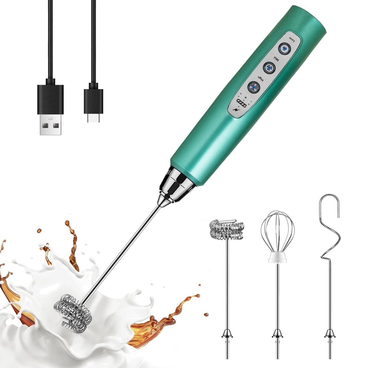 YUSWKO Handheld Milk Frother Wand for Coffee, Rechargeable Electric Whisk
