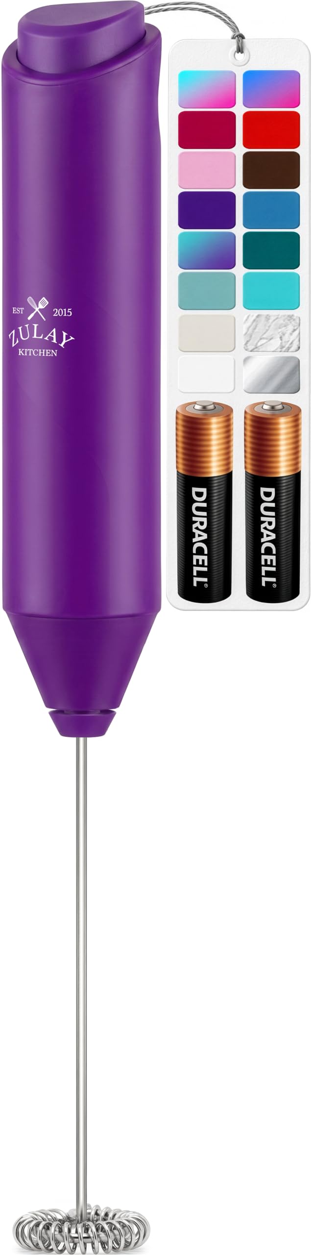 Zulay Kitchen Powerful Milk Frother Wand With Duracell Batteries - Ultra Fast Handheld Drink Mixer - Electric Whisk Foam Maker for Coffee, Lattes, Cappuccino & Matcha - Z1 Motor - Black
