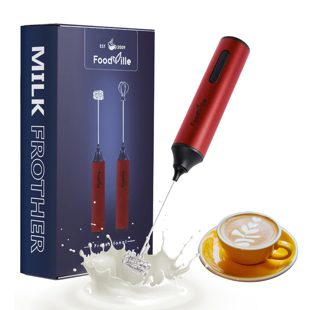 FoodVille MF05 Rechargeable Milk Frother USB Charging Handheld Foam Maker with Stainless Balloon Whisk for Cappuccino, Latte, Bulletproof Coffee, Keto Diet, Protein Powder, Matcha (Black)