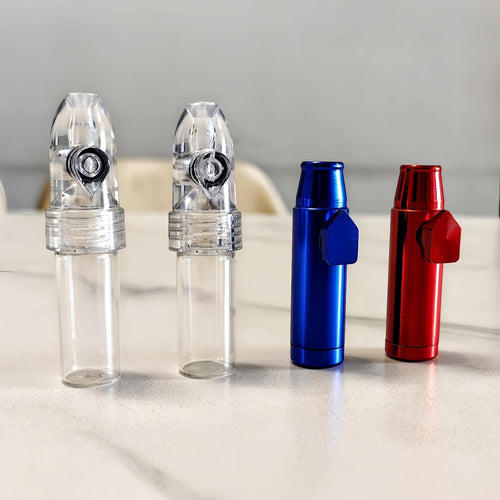 4 Pack Mini Pepper Shaker Premium Metal Spice Dispenser and Sweetener Portable Travel Storage (Anodized Aluminum) (Glass)