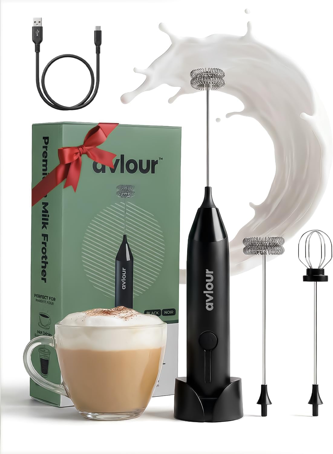 Electric Milk Frother Handheld Rechargeable, Handheld Foam Maker