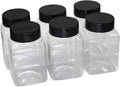 Pinnacle Mercantile Plastic Spice Jars 6-Pack Square Large 17 oz.Clear Containers Sifter Shaker Spoon Lid Refillable for Seasonings, Herbs, BBQ, Spices