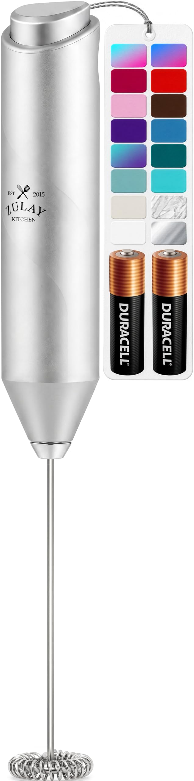 Zulay Kitchen Powerful Milk Frother Wand With Duracell Batteries - Ultra Fast Handheld Drink Mixer - Electric Whisk Foam Maker for Coffee, Lattes, Cappuccino & Matcha - Triple Whisk - Black