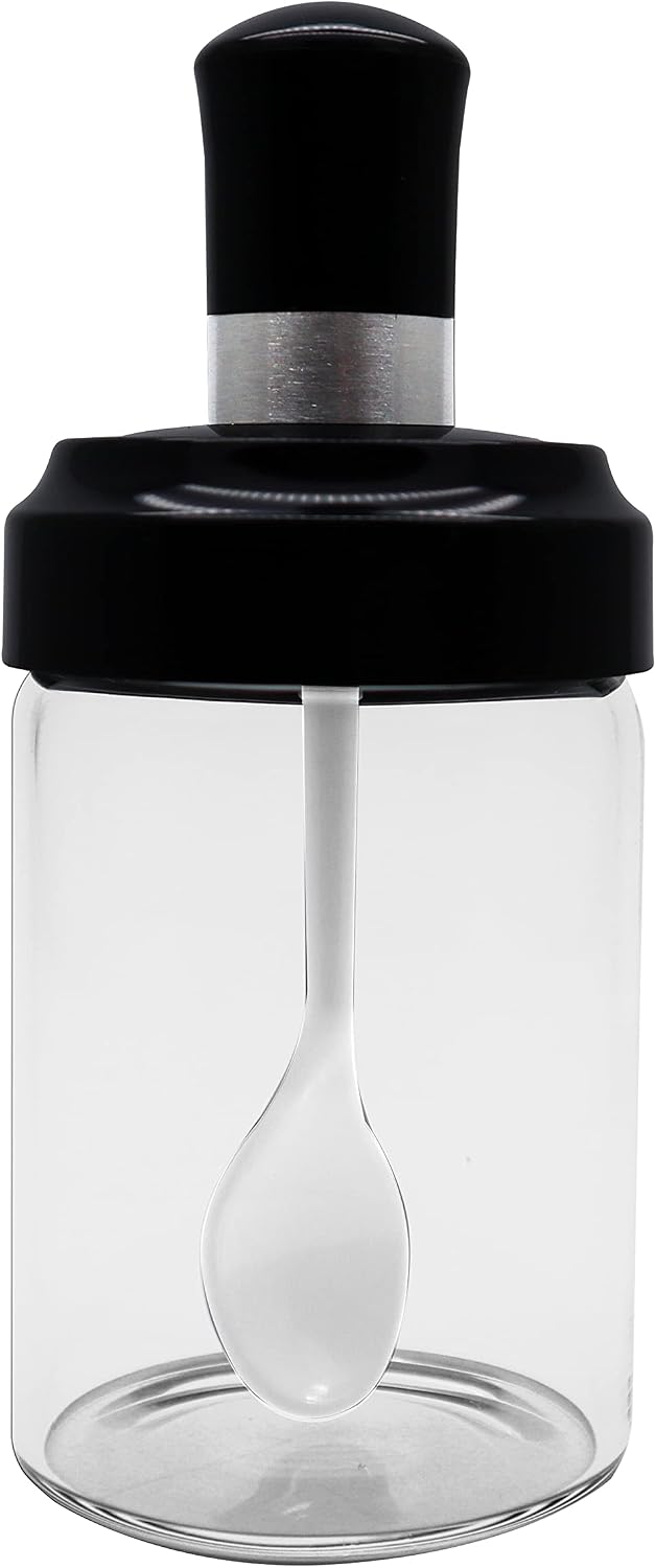 EIKS Condiment Pots with Spoon and Lid, Clear Glass Spice Jars