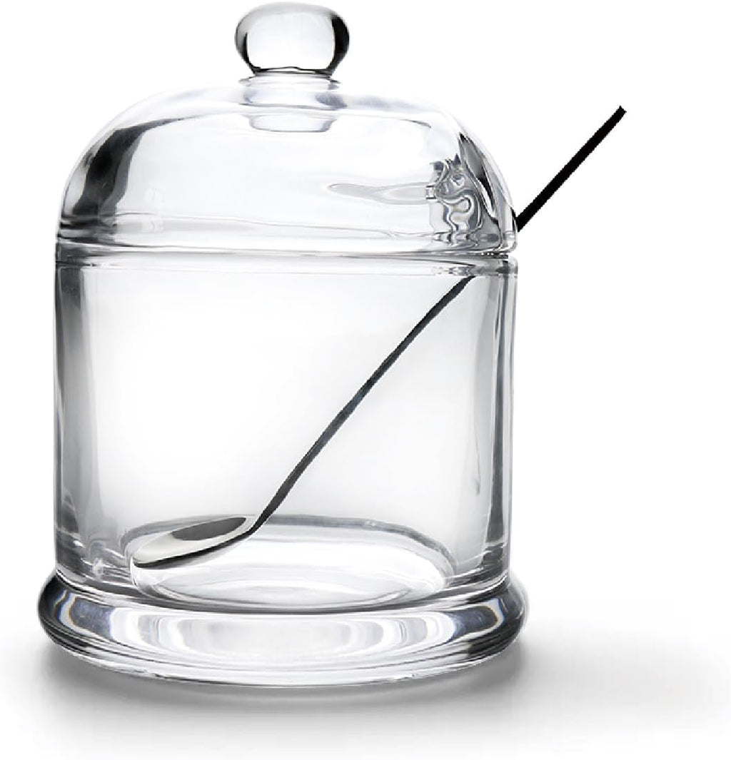 HillSpring Thick Glass Salt Cellar with Stainless Steel Spoon, Clear Container for Kosher, Sea, Himalayan Salt, Sugar, Pepper, Heavyweight Spices Jar, 10 oz (1, Transparent, Medium)