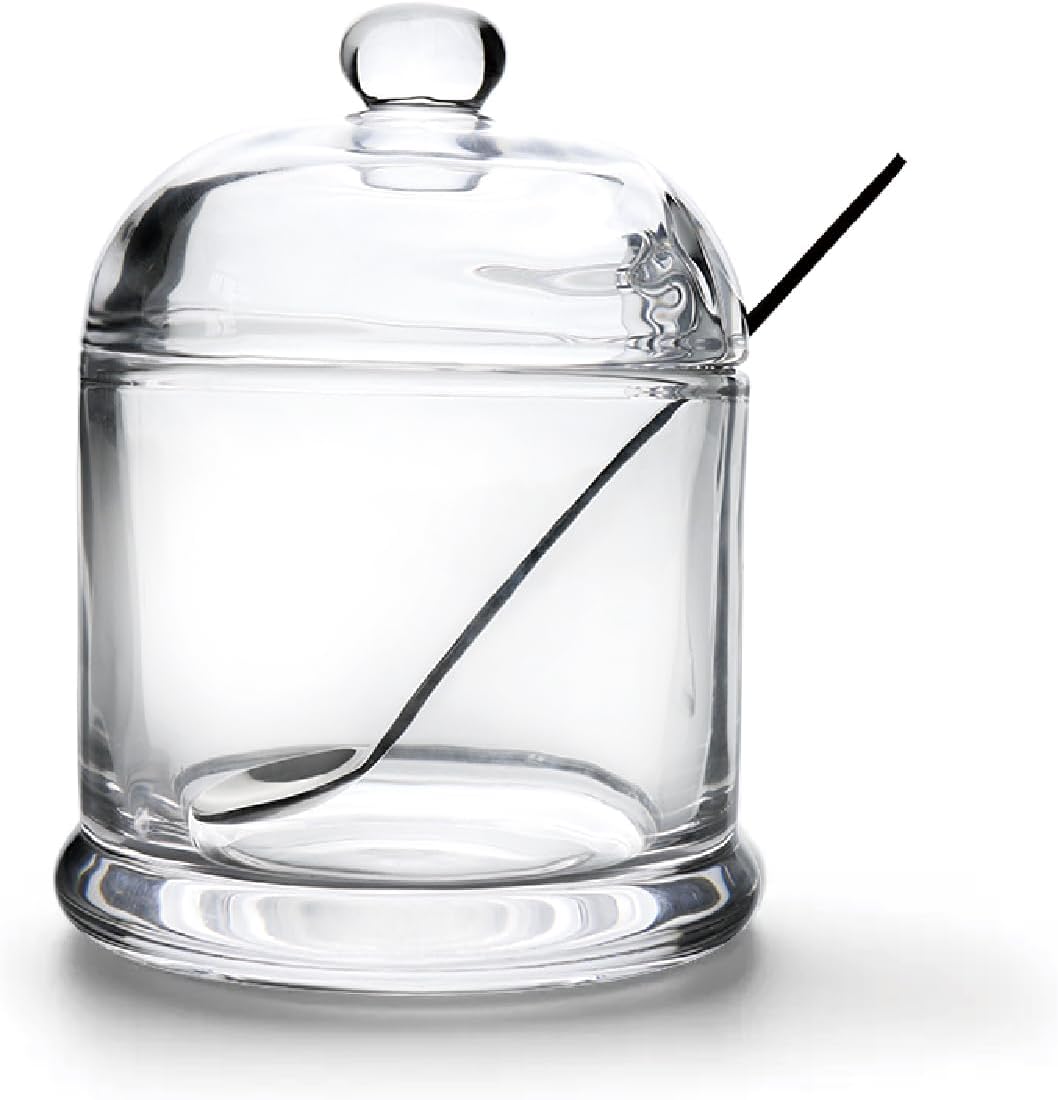 HillSpring Thick Glass Salt Cellar with Stainless Steel Spoon, Clear Container for Kosher, Sea, Himalayan Salt, Sugar, Pepper, Heavyweight Spices Jar, 10 oz (1, Transparent, Medium)