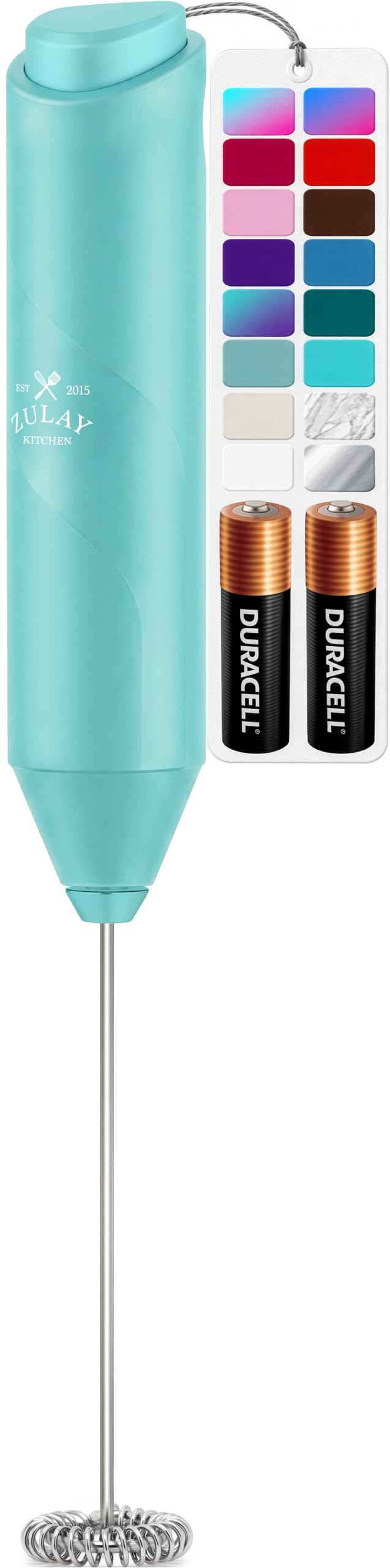 Zulay Kitchen Powerful Milk Frother Wand With Duracell Batteries - Ultra Fast Handheld Drink Mixer - Electric Whisk Foam Maker for Coffee, Lattes, Cappuccino & Matcha - Triple Whisk - Black