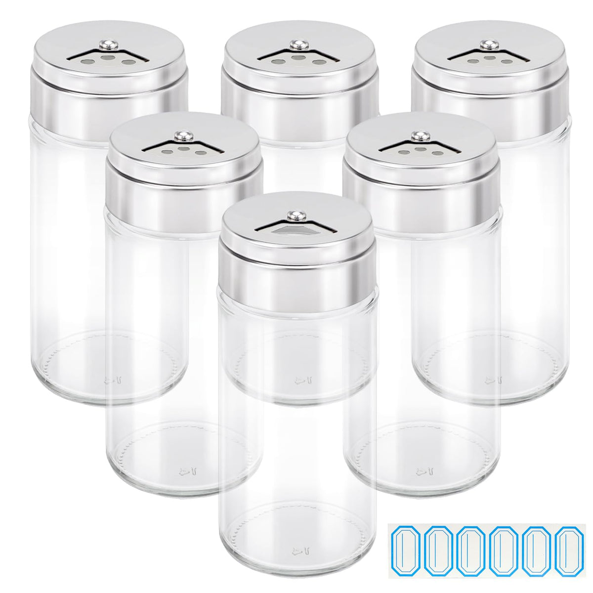 Segarty Spice Jars, 3 Pack 3 oz Spice Bottles with Shaker Lids, Glass Empty Seasoning Containers with Adjustable Pour Holes for Kitchen Spice Storage Stainless Steel Flow Top Salt and Pepper Shakers