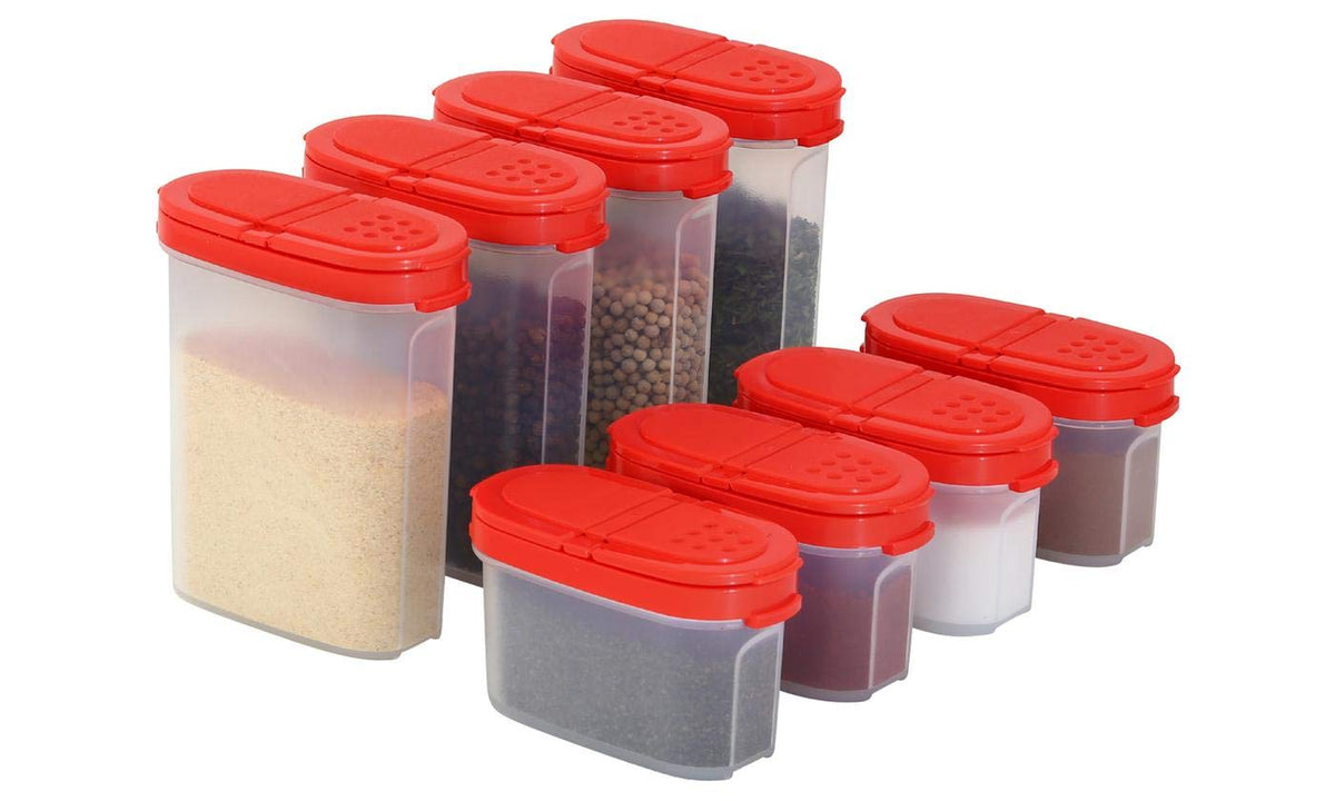 SIGNORA WARE Spice Jars with Lids - 4 oz Refillable Empty Airtight Spice/Seasoning Containers Set -2 in 1 Pour/Sift Shaker Lids Clear Plastic Spice/Seasoning Organizer Kitchen/Travel 4 pk.