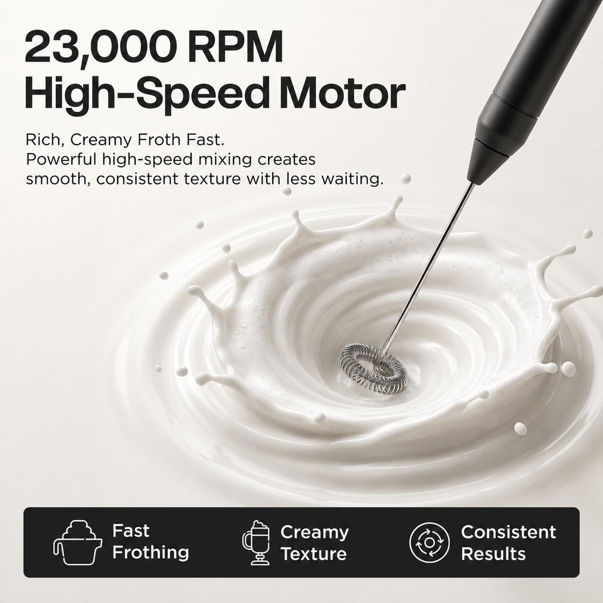 Handheld Milk Frother & Drink Mixer, 23000 RPM for Coffee, Matcha & Mixed Drinks, Green