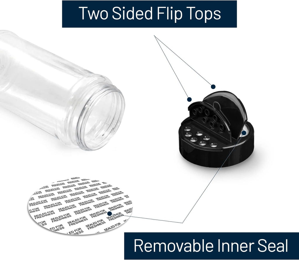 Plastic Spice Jars Bottle Containers with Black Cap, 16 Oz, 6 Pack