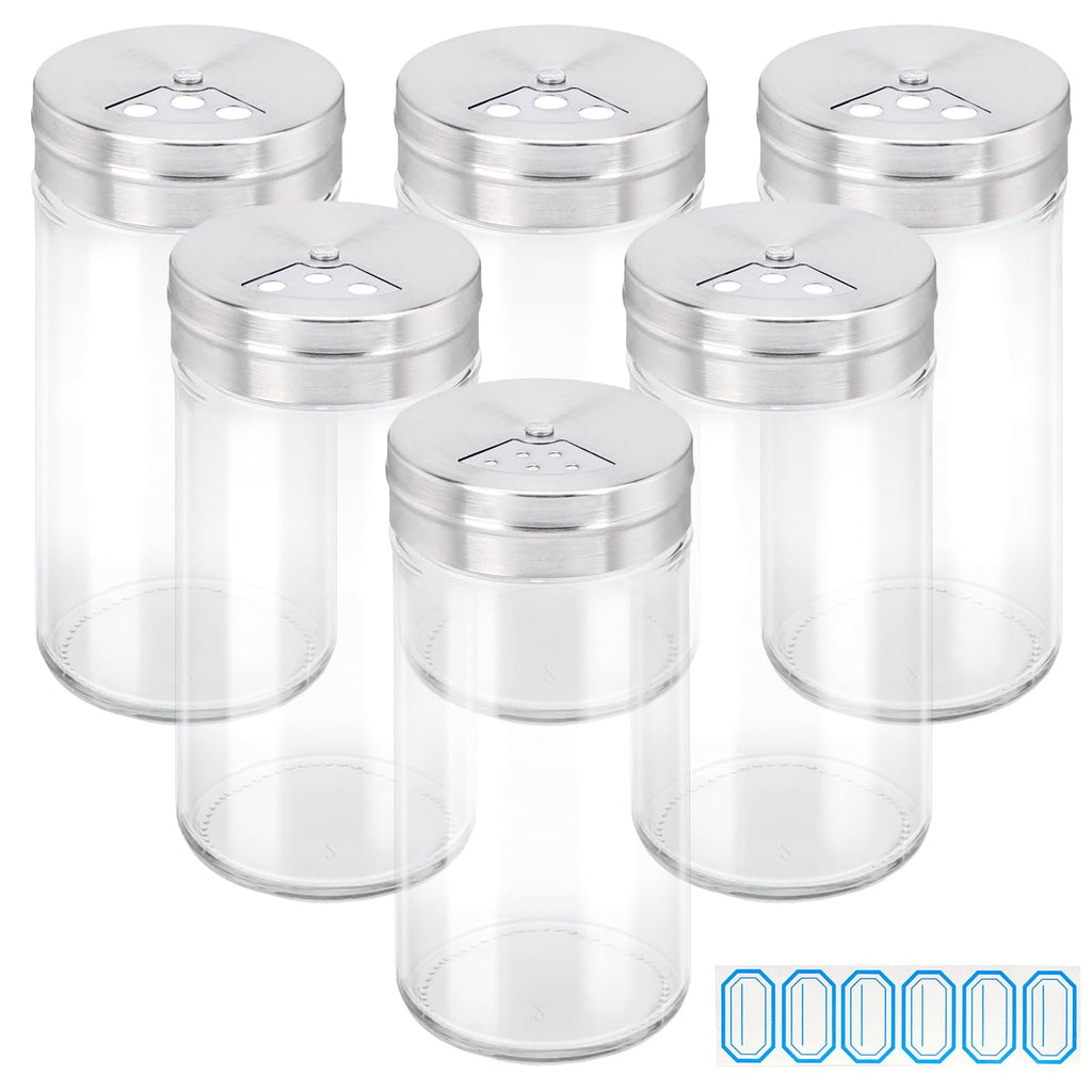Segarty Spice Jars, 3 Pack 3 oz Spice Bottles with Shaker Lids, Glass Empty Seasoning Containers with Adjustable Pour Holes for Kitchen Spice Storage Stainless Steel Flow Top Salt and Pepper Shakers