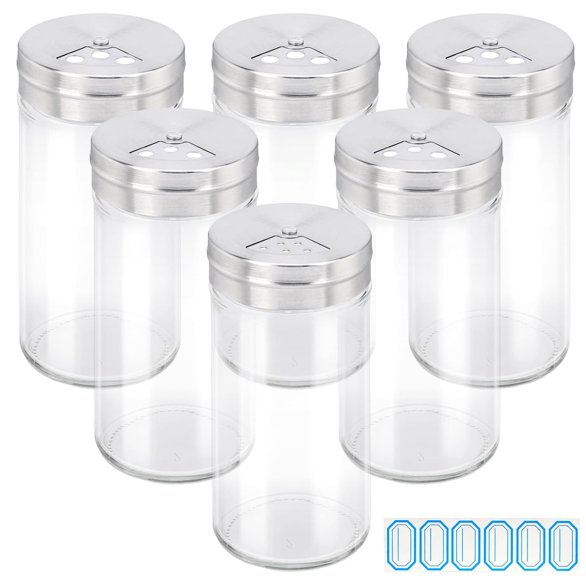Segarty Spice Jars, 3 Pack 3 oz Spice Bottles with Shaker Lids, Glass Empty Seasoning Containers with Adjustable Pour Holes for Kitchen Spice Storage Stainless Steel Flow Top Salt and Pepper Shakers