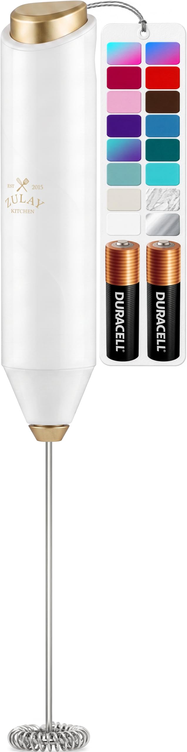 Zulay Kitchen Powerful Milk Frother Wand With Duracell Batteries - Ultra Fast Handheld Drink Mixer - Electric Whisk Foam Maker for Coffee, Lattes, Cappuccino & Matcha - Triple Whisk - Black