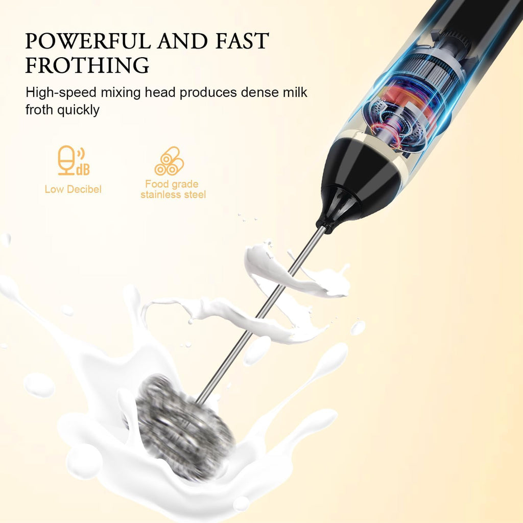 Milk Frother Handheld,Dallfoll USB Rechargeable Electric Foam Wand Maker for Coffee, 3 Speeds Mini Milk Foamer Drink Mixer with 2 Whisks for Bulletproof Coffee Frappe Latte Cappuccino Hot Chocolate