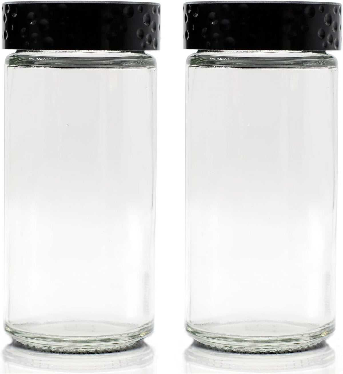Tianifa 2 Pcs Black Spice Jars, 3 oz Glass Seasoning Bottles, Spices Container, Empty Spice Jars, Round Spice Bottles with Airtight Plastic Caps with Shaker Lids (2, clear)