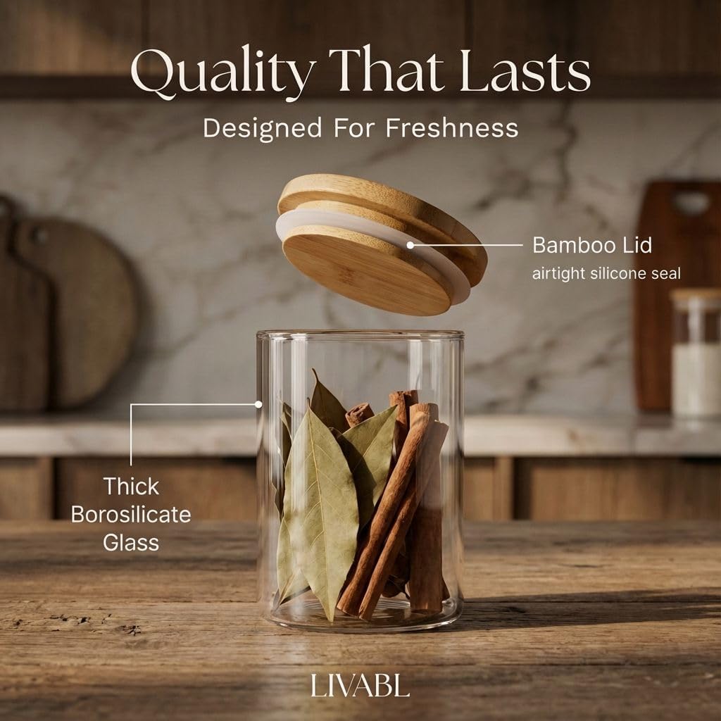 Glass Spice Jars with Labels-12 Pack- 6.8oz- 360 Labels- Spice Containers with Bamboo Lids -Spices Organization for Cabinet-Drawer-Rack-Seasoning containers-herbs- Organizer-Spices Bottles