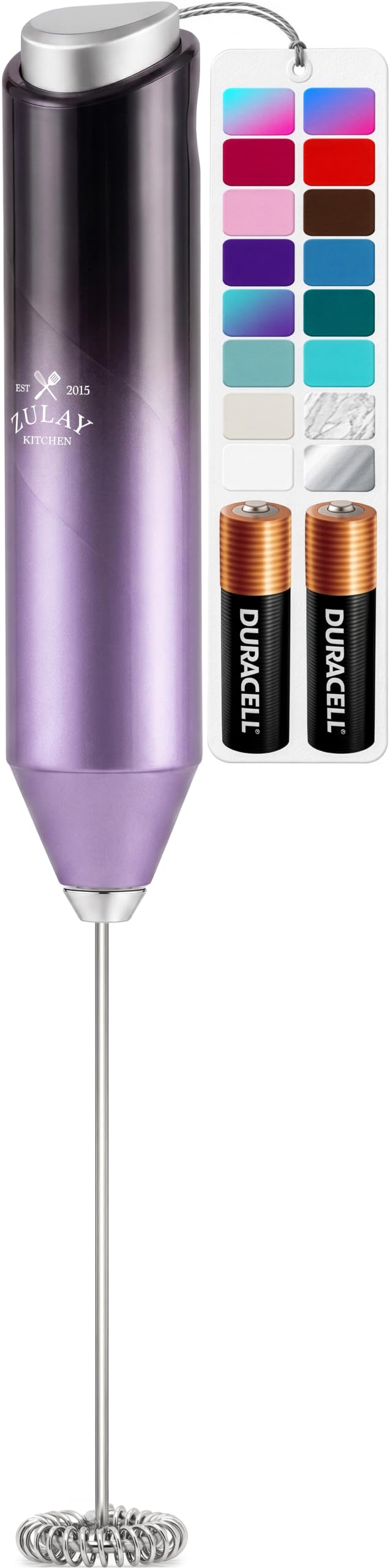 Zulay Kitchen Powerful Milk Frother Wand With Duracell Batteries - Ultra Fast Handheld Drink Mixer - Electric Whisk Foam Maker for Coffee, Lattes, Cappuccino & Matcha - Triple Whisk - Black