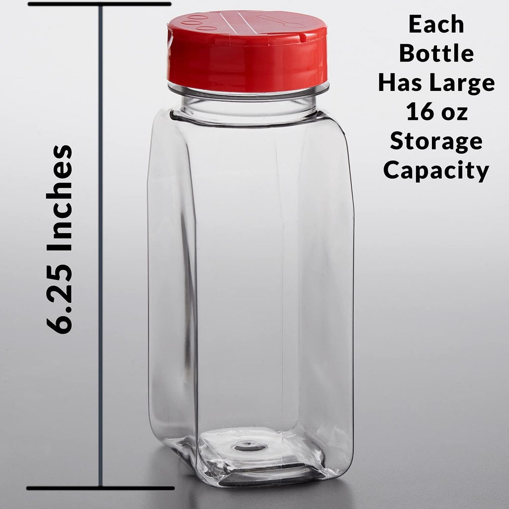 Skyway Supreme Large 16 OZ Plastic Spice Bottles Seasoning Containers Jars - Flap Cap Pour and Sifter Spice Shaker - Refillable Perfect For Storing Dispensing Herbs BBQ Rub - BPA Free - Set of 2