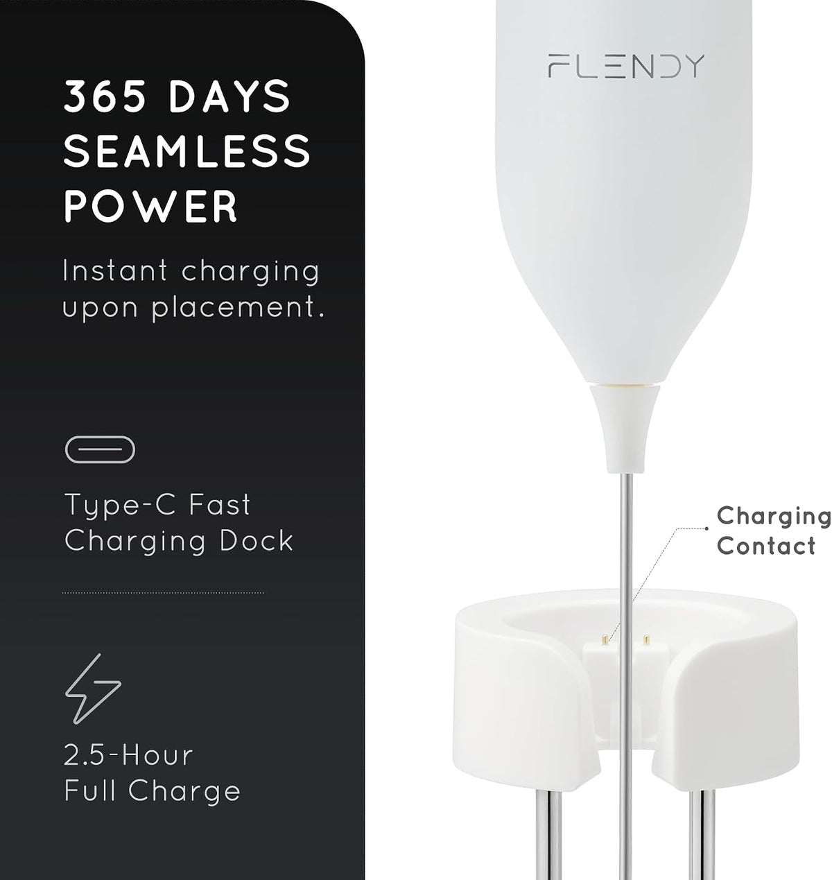 Flendy Rechargeable Milk Frother Handheld with Charging Stand